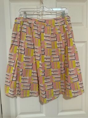 J. Crew Pink Geometric Circle Skirt with Yellow and Navy Accents
